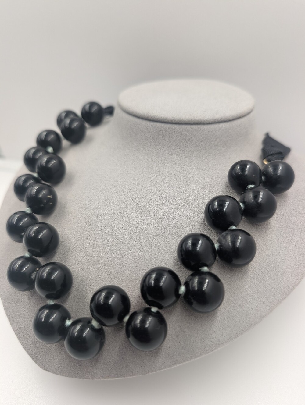 Signed J. Crew Black Bauble Bead Grosgrain Ribbon Tie Collar Necklace 0508 - Picture 3 of 7